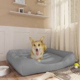 Cumpara ieftin Pat pentru c&acirc;ini, gri deschis, 80x68x23 cm, piele ecologică