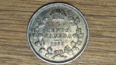 Canada - moneda de colectie argint sterling - 5 cents 1917 - George V - superb patinata !