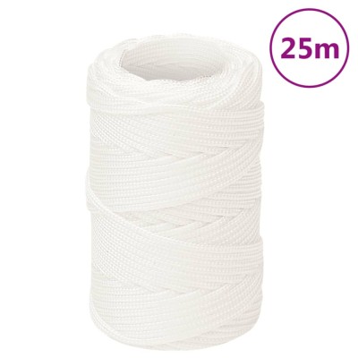 vidaXL Fr&amp;acirc;nghie de barcă, alb complet, 2 mm, 25 m, polipropilenă foto