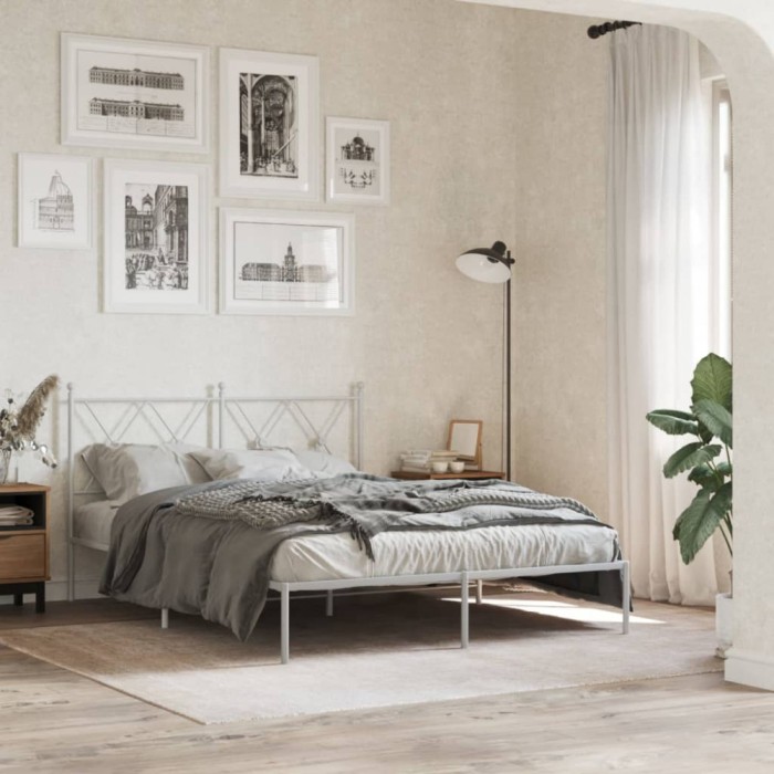 Gossi cadru de pat metalic cu tablie, alb, 140x200 cm