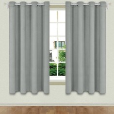Set 2 draperii, cu inele metalice, gri, 2 x 140 x 140 cm foto