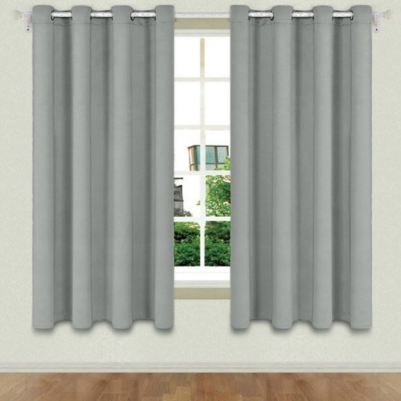 Set 2 draperii, cu inele metalice, gri, 2 x 140 x 140 cm