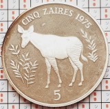 1501 Zair Zaire 5 Zaires 1975 Conservation 35g km 10 proof argint