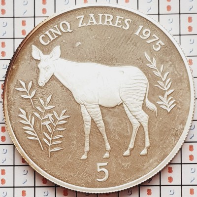 1501 Zair Zaire 5 Zaires 1975 Conservation 35g km 10 proof argint foto
