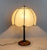 Veioza Art Deco cu picior din bronz + abajur cu 8 fatete si croset, lampa vintage functionala
