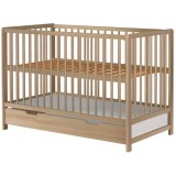 Patut Copii Lemn Hubners Dominic 120x60 cm Natur cu Sertar, Gratii Demontabile, Somiera Reglabila 3 Nivele