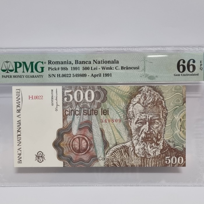 BANCNOTA UNC 500 LEI 1991 APRILIE GRADATA PMG 66 EPQ