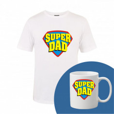 "Super DAD" Set Personalizat – Tricou + Cană Alb XL