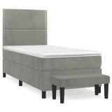 Cumpara ieftin Pat box spring cu saltea, gri deschis, 100x200 cm, catifea