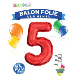 Balon, folie aluminiu, rosu, cifra 5, 81 cm, China