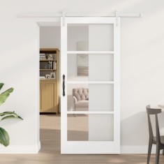 vidaXL Ușă glisantă cu Set de Hardware &amp;quot;ORKDAL&amp;quot; Alb Lemn Solid &amp;amp; Sticlă foto