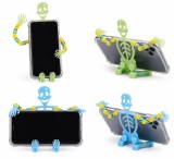 Cumpara ieftin Set 2 suporturi telefon verde si albastru 17 x 6,5 x 1,5 cm, figurine schelet articulate, flexibile, luminoase in intuneric