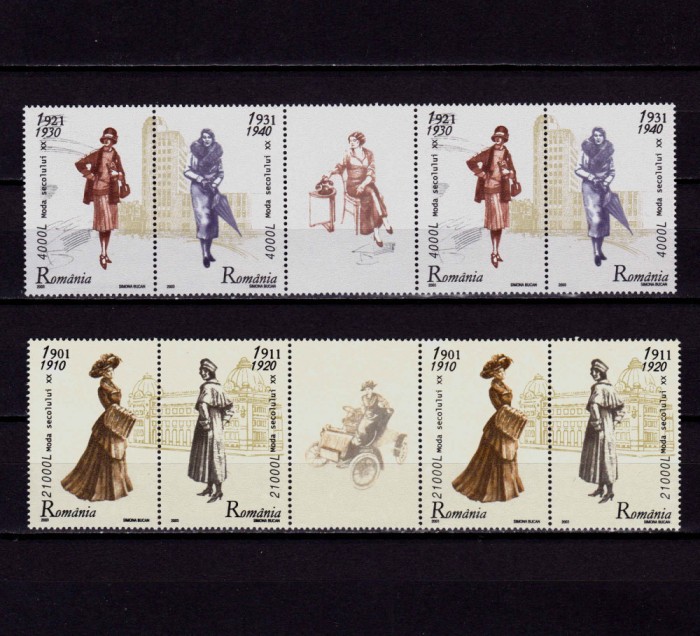 ✅RO 2003 , LP 1623+a ,&quot;Moda Sec . XX &quot;,straif din coala :2 serii + 1 vinieta ,MNH