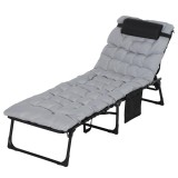 Sezlong pentru gradina, otel, reglabil, cu perna, tetiera, buzunar lateral, gri, 58x130x33-85 cm, Tiki GartenVIP DiyLine