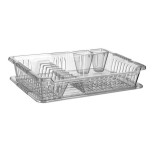 Suport pentru uscarea vaselor Kopenpal cu tava pentru colectarea apei, Plastic, Transparent, 40x29x9 cm, Oem