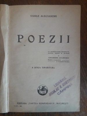 Poezii - Vasile Alecsandri, a doua tiparitura / R1F foto