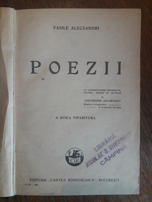 Poezii - Vasile Alecsandri, a doua tiparitura / R1F