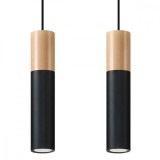 Lampă Suspendată Pablo Lemn Natural/Negru Oțel/Lemn 2 Becuri Tub Modern De Interior