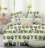 Cumpara ieftin Lenjerie pat single,bumbac finet,4 piese,alba verde cu desene-A747, Jojo Home