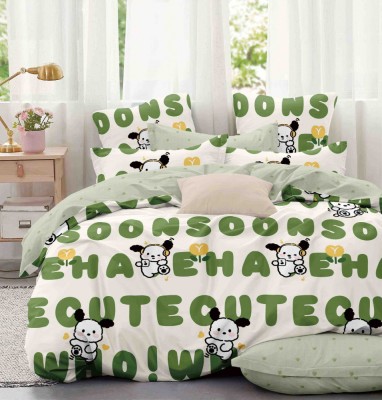 Lenjerie pat single,bumbac finet,4 piese,alba verde cu desene-A747 foto