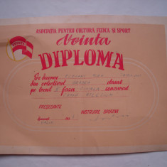 Diploma RPR Asociatia pentru Cultura Fizica si Sport Vointa, atletism, 1957