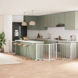 vidaXL Poartă c&acirc;ini pliabilă cu ușă, 6 panouri, alb, 480 cm, lemn plop