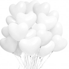 Set 100 baloane forma inimioara, 30 cm, latex alb