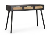 Cumpara ieftin Consola 3 sertare mdf negru ratan natur Josine 110x40x78 cm