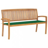 vidaXL Bancă de grădină stivuibilă cu pernă, 159 cm, lemn masiv de tec