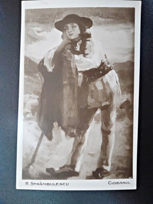 Carte postala, reproducere dupa Ciobanul al lui H. Strambulescu, inceput de secol XX foto