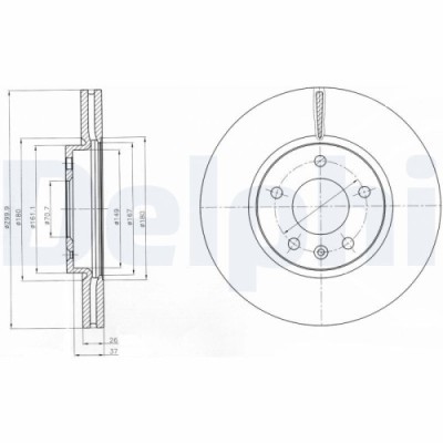 Set discuri frana fata DELPHI, Chevrolet Cruze, 2009-, Orlando (J309), 2010-; Opel Astra J (P10), 09.2009-10.2015, Mokka / Mokka X (J13), 06.2012-, Z foto