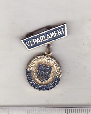 bnk ins Insigna tineret DDR RDG - FDJ VI parlament Rostock 1959 foto