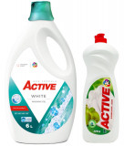 Cumpara ieftin Detergent lichid pentru rufe albe Active, 6 litri, 120 spalari + Detergent de vase lichid Active, 1 litru, mar