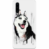 Husa silicon pentru Huawei P30, Husky Dog Watercolor Illustration