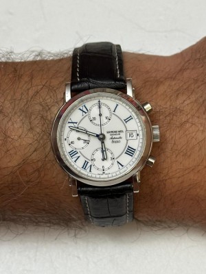 CEAS RAYMOND WEIL SAXO - Auto - Chrono - Ref. 7720 - Swiss - Cadran Portelan ! foto