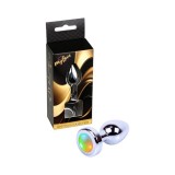 Dop anal MY LOVE Butt Plug Disco Flashlight, bază cu lumină LED multicoloră, din oțel inoxidabil, lungime totală 7 cm, diametru 2.7 cm, argintiu (mic)