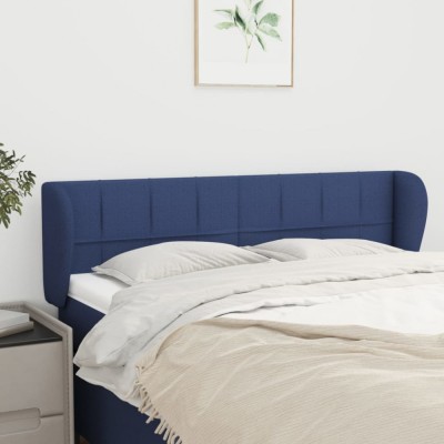 vidaXL Tăblie de pat cu aripioare, albastru, 147x23x78/88 cm textil 3117148 foto