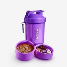 Shaker inteligent 600 ml cu compartimente de organizare, sita de mestecare si breloc de prindere
