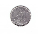 Moneda Canada 10 cents/centi 1992, aniversara 1867-1992, stare foarte buna, cura, America de Nord, Nichel