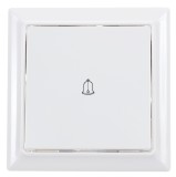 Intrerupator cu revenire si simbol sonerie Hoff Soft, incastrat, rama inclusa, 10A, 86 x 86 mm, alb