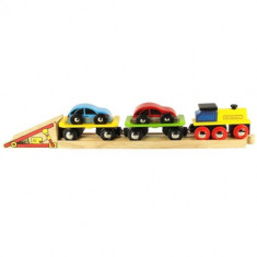 Set Trenulet BigJigs Toys cu Platforma Auto foto