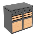 Boxă pentru pubele cu capac rabatabil hidraulic, uși duble &icirc;ncuiabile și două compartimente, 132x80x120 cm, Gri+Culoare naturală