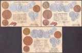 4172 - CEYLON, Carti Postale EMBOSATE cu monede - 3 buc. diferite