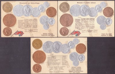 4172 - CEYLON, Carti Postale EMBOSATE cu monede - 3 buc. diferite foto