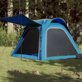 Cort de camping 4 persoane albastru, 240x221x160 cm, tafta 185T