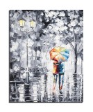 Cumpara ieftin Tablou indragostiti pictat manual, Eu si cu tine sub umbrela mea, 50x40cm ulei in cutit efect 3D,