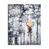 Tablou indragostiti pictat manual, Eu si cu tine sub umbrela mea, 50x40cm ulei in cutit efect 3D,