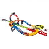 Pistă de Curse, Model 4 Mașini, Rotire 360 Grade, Platformă Sărituri, Multicolor, Set 4 Bucăți
