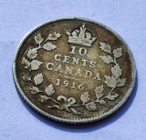68. Moneda Canada 10 cents 1916 - Argint, America de Nord