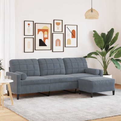 vidaXL Canapea cu 3 locuri și taburet, gri &amp;icirc;nchis, 210 cm, catifea 3278278 foto
